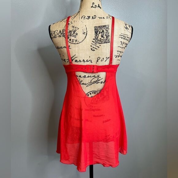 4/$25 Red floral mesh sheer negligée lingerie size 38 B sexy feminine romantic - Picture 2 of 7